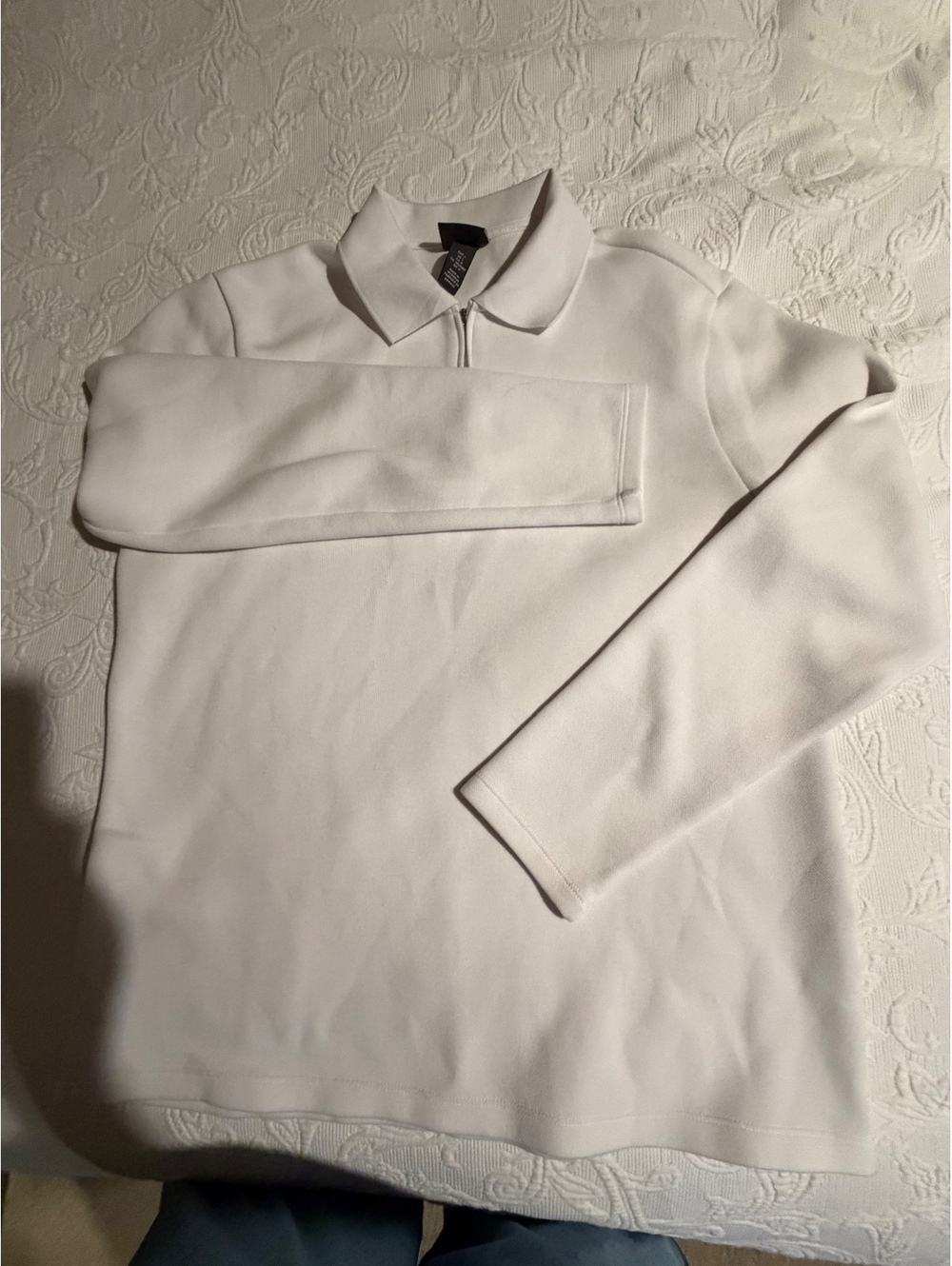 H&M Slim Fit White Long Sleeve Polo Shirt Size L
